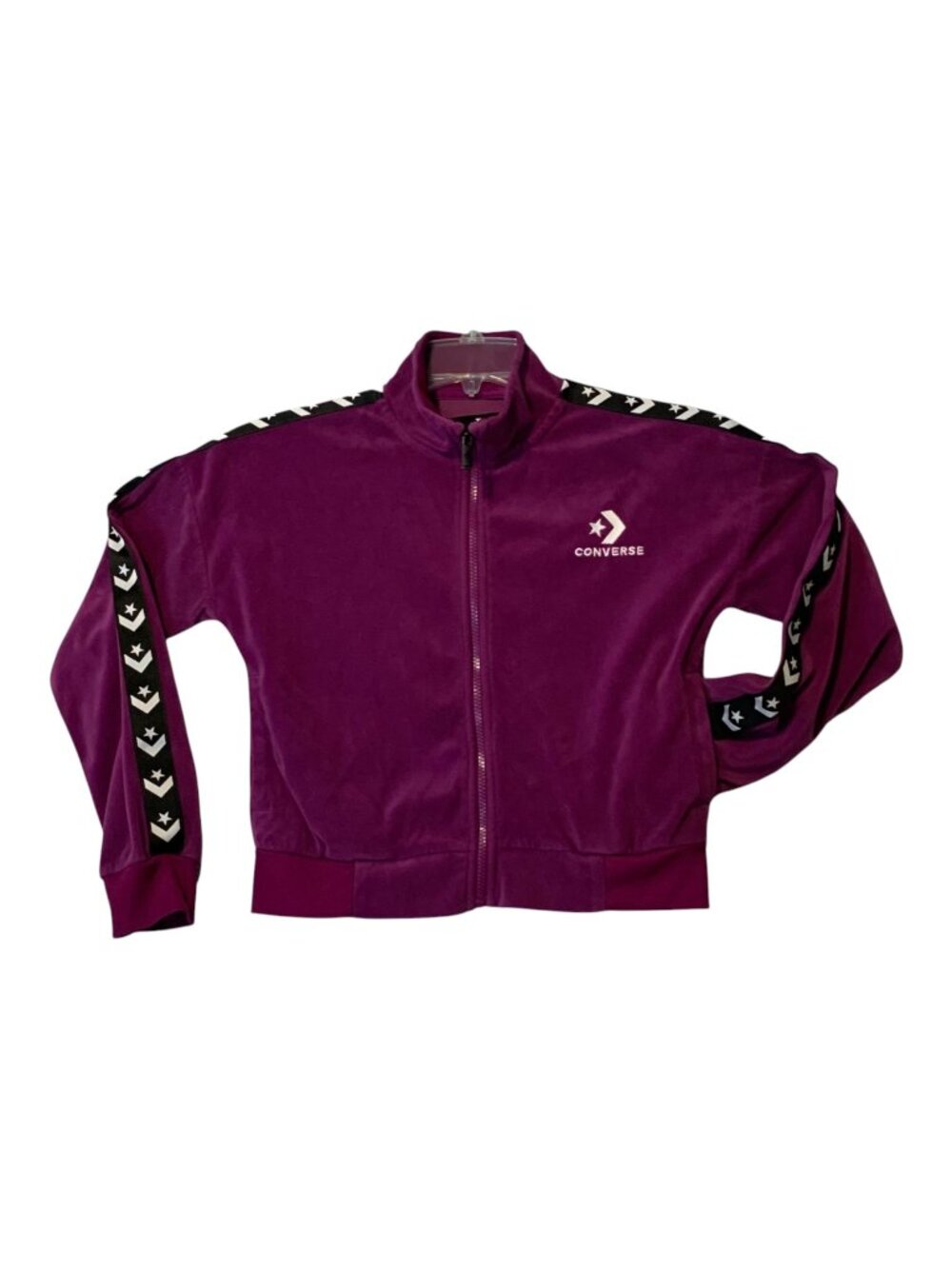 Converse Purple Velour Track Jacket Youth Large 12-13 Full Zip Side Stripe Star